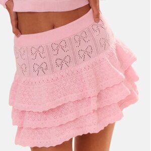 LoveShackFancy Petra Bow Pointelle ruffled mini skirt